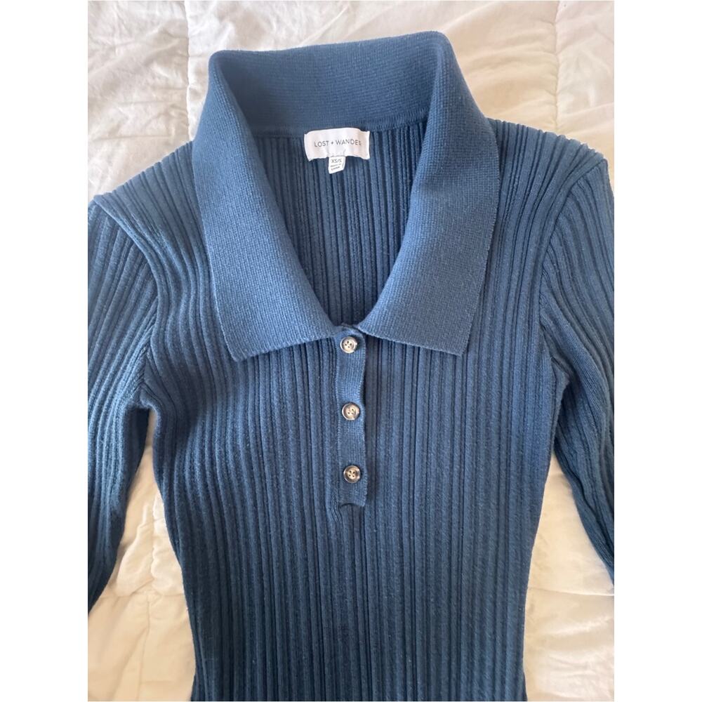 Lost + Wander Giustina Ribbed Collared Sweater Maxi Dress Teal XS/S - Picture 9 of 14